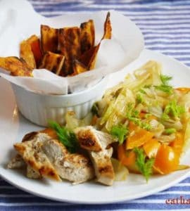 Süßkartoffelspalten mit Fenchelgemüse