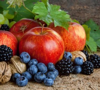 Heidelbeeren Äpfel Weintrauben Walnüsse