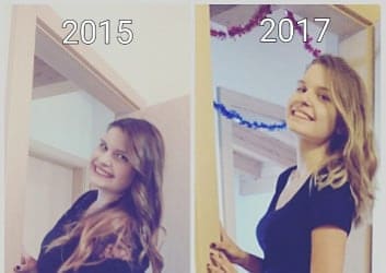Vorher nachher Bild von Angela (2015 und 2017)