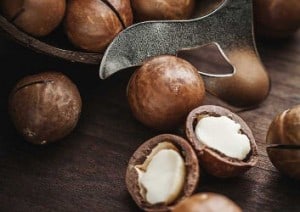 Macadamianüsse, aufgeschnitten und am Stück