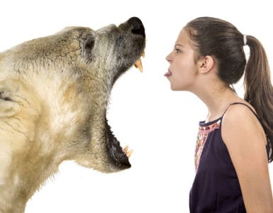 Junge Frau steht mutig brüllendem Eisbär gegenüber!